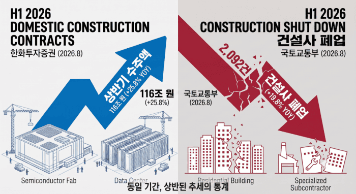 2026상반기 상반된 통계치 - 건설 수주액은 늘었지만 건설사 폐업수도 증가했다